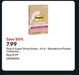 Staples Post-it Super Sticky Notes - 4 x 6 - Wanderlust Pastels Collection - 45 Sheets/Pad offer
