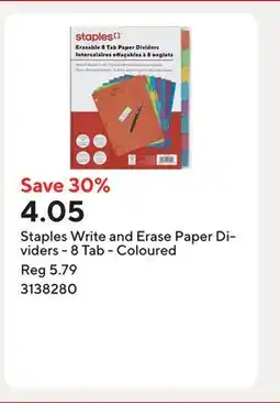 Staples Staples Write and Erase Paper Dividers - 8 Tab - Coloured offer