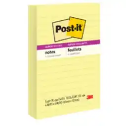 Staples Post-it Super Sticky Lined Notes - Canary Yellow, 4 x 6 offer