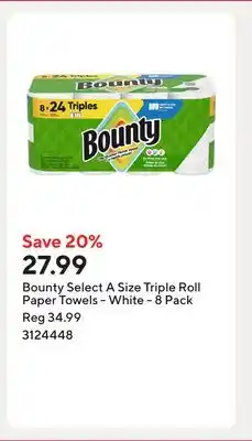 Staples Bounty Select A Size Triple Roll Paper Towels - White offer