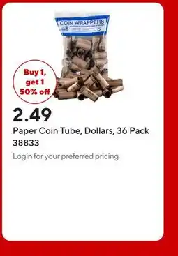 Staples Paper Coin Tube, Dollars offer