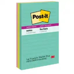 Staples Post-it Super Sticky Notes, Miami Collection, Lined, 4 x 6, 90 Sheets/Pad, 3 Pads/Pack offer