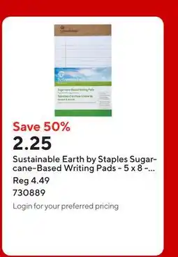 Staples Sustainable Earth by Staples Sugarcane-Based Writing Pads - 5 x 8 - Wide-Ruled - White - 50 Sheets offer