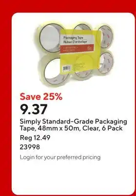Staples Simply Standard-Grade Packaging Tape, 48mm x 50m, Clear offer