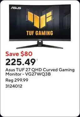 Staples Asus TUF 27 QHD Curved Gaming Monitor - VG27WQ3B offer