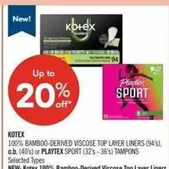 Shoppers Drug Mart Kotex 100% Bamboo-Derived Viscose Top Layer Liners offer