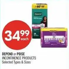 Shoppers Drug Mart Depend or Poise incontinence products offer