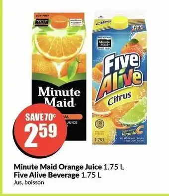FreshCo Minute Maid Orange Juice Five LAive Beverage offer