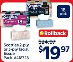 Walmart Scotties 2-ply or 3-ply facial tissue offer