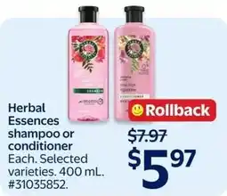 Walmart Herbal Essences shampoo or conditioner offer