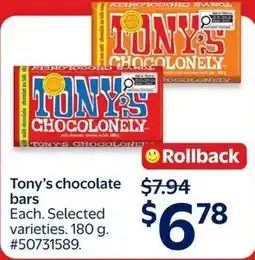 Walmart Tony's chocolate bars offer