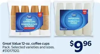 Walmart Great Value paper coffee cups offer