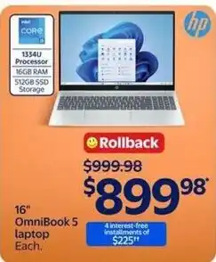 Walmart hp 16" OmniBook 5 laptop offer