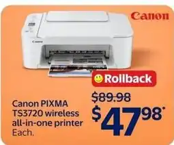 Walmart Canon PIXMA TS3720 wireless all-in-one printer offer
