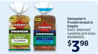 Walmart Dempster's protein bread or bagels offer