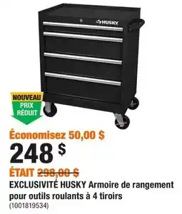 Home Depot Husky armoire de rangement pour outils roulants à 4 tiroirs offer