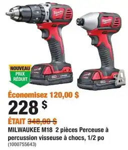 Home Depot Milwaukee M18 2 pieces Perceuse à percussion visseuse à chocs, 1/2 po offer