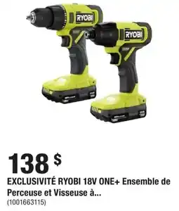Home Depot Ryobi 18v one+ ensemble de perceuse et visseuse à... offer