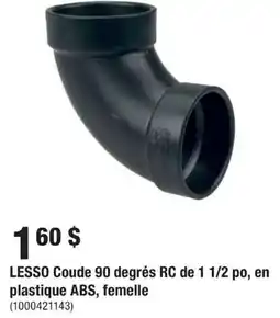 Home Depot Lesso coude 90 degres rc de 1 1/2 po, en plastique abs, femelle offer