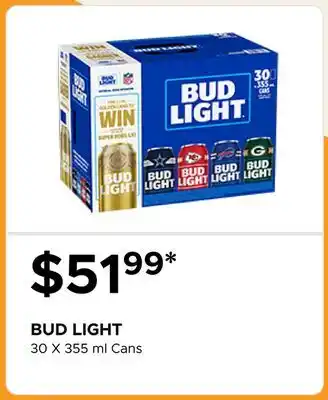 The Beer Store BUD LIGHT 30 X 355 ml Cans offer