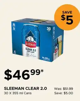 The Beer Store SLEEMAN CLEAR 2.0 30 X 355 ml Cans offer