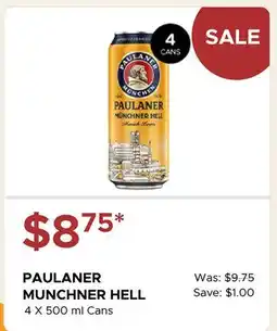 The Beer Store PAULANER MUNCHNER HELL 4 X 500 ml Cans offer