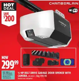 Canadian Tire Chamberlain 1/2-hp belt drive garage door opener with camera offer