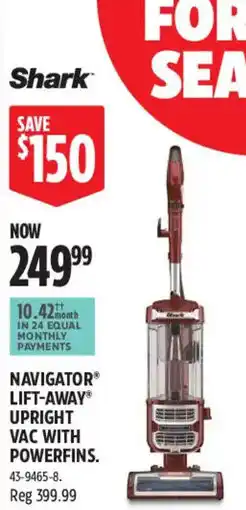 Canadian Tire Shark Navigator Lift-Away Upright Vac with PowerFins offer