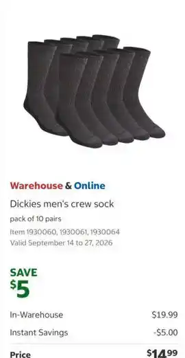 Dickies men's crew sock
