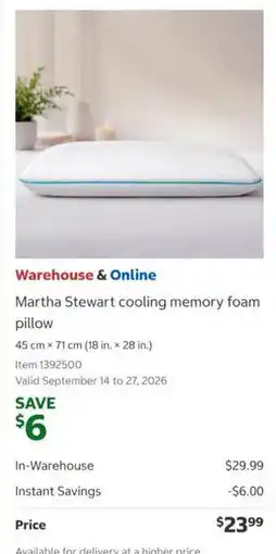 Costco Martha Stewart cooling memory foam pillow offer