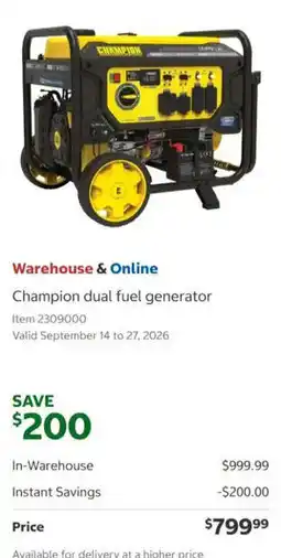 Costco Champion dual fuel generator offer