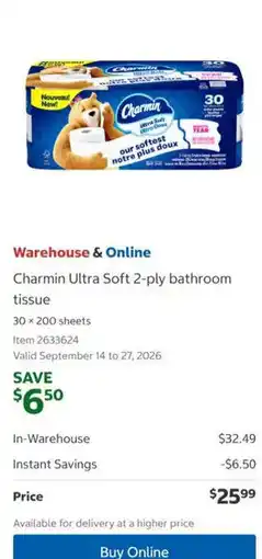 Costco Charmin Ultra Soft 2-ply bathroom tissue offer