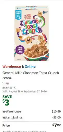 Costco General Mills Cinnamon Toast Crunch cereal offer
