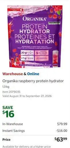 Costco Organika raspberry protein hydrator offer