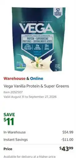 Costco Vega Vanilla Protein & Super Greens offer