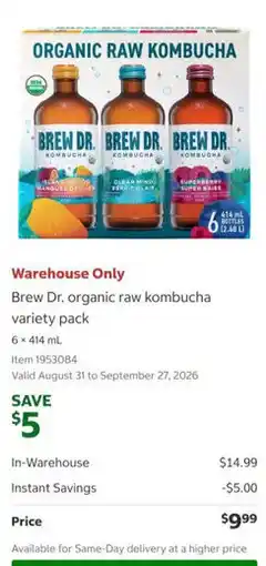 Costco Brew Dr. organic raw kombucha offer