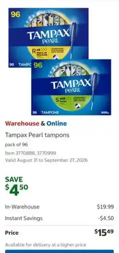Costco Tampax Pearl tampons offer