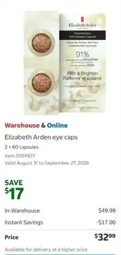 Costco Elizabeth Arden eye caps offer
