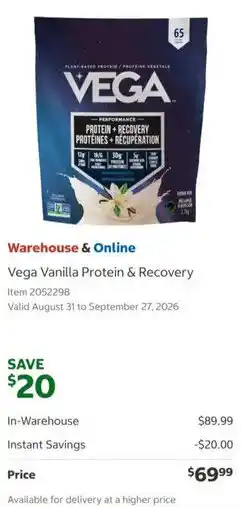 Costco Vega Vanilla Protein & Recovery offer