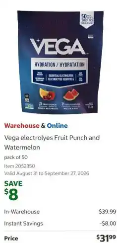 Costco Vega electrolytes Fruit Punch and Watermelon offer