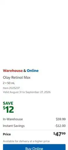 Costco Olay retinol max offer