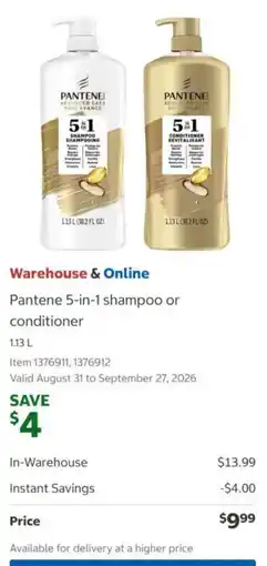 Costco Pantene 5-in-1 shampoo or conditioner offer