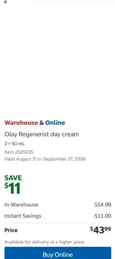 Costco Olay Regenerist day cream offer