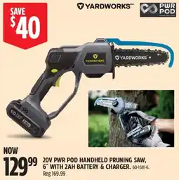 Canadian Tire Yardworks 20v pwr pod handheld pruning saw offer