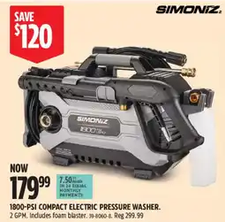 Canadian Tire Simoniz 1800-psi compact electric pressure washer offer
