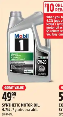 Canadian Tire Mobil 1 synthetic motor oil offer