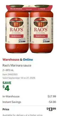 Costco Rao's marinara sauce offer