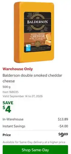 Costco Balderson double smoked cheddar cheese offer