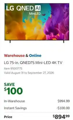 Costco LG QNED75 Mini-LED 4K TV offer