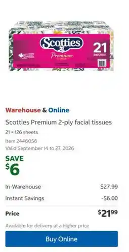 Costco Scotties Premium 2-ply facial tissues offer